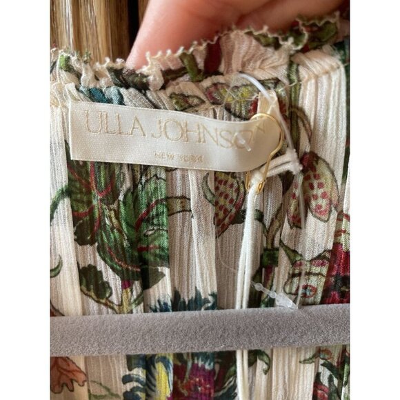 NWT Silk Ulla Johnson Adrienne Midi Dress w/ Ruffles Ecru Floral Size 6 - Picture 13 of 15